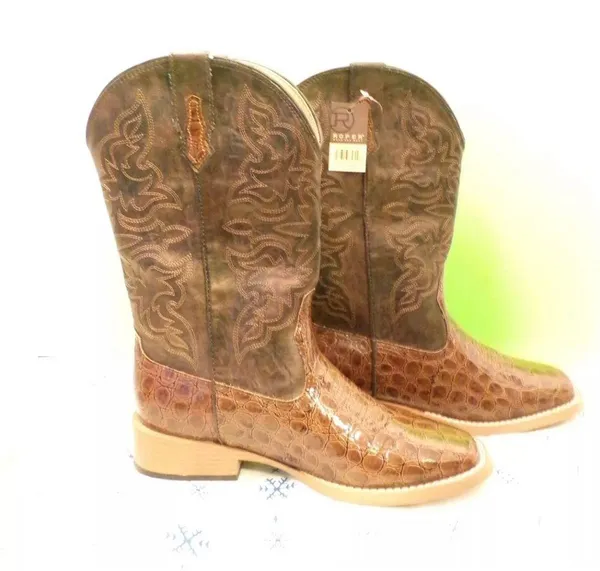 Roper Brown Croco Vamp Brown Shaft Western Boots Size 7.5 New Gift - Image 3