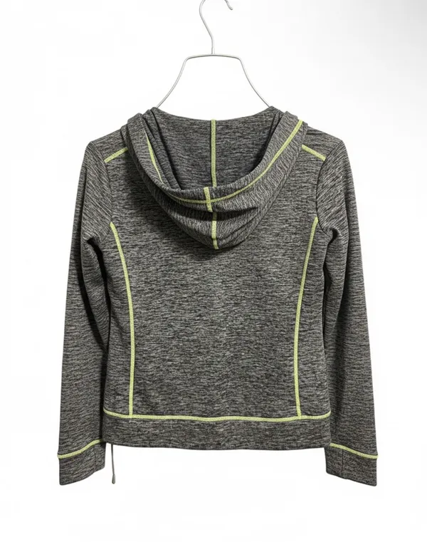 Heather Gray Zip-Up Hoodie with Neon Yellow Trim - Image 3