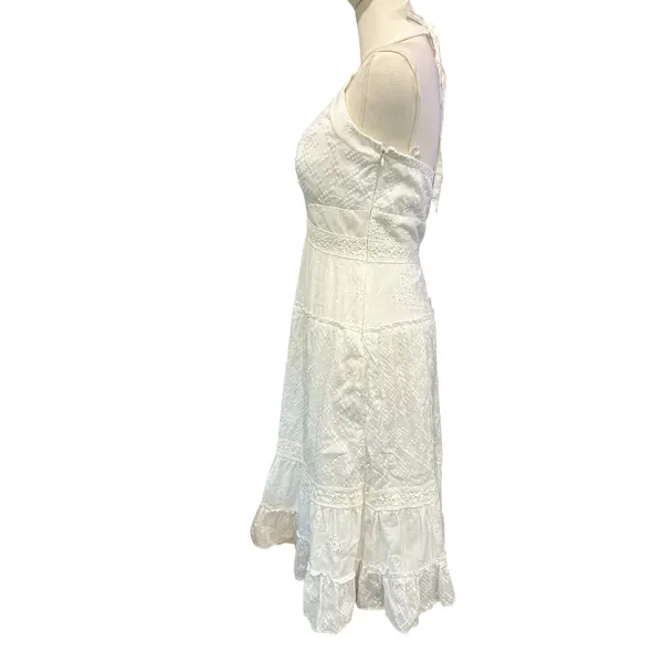 Sangria White Midi Dress Y2K Eyelet Baby Doll Halter Side Zip Cotton Size 8 FLAW - Image 12