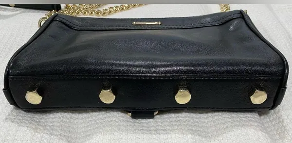 Rebecca Minkoff Mini M.A.C Leather Crossbody Bag Black/Light Gold - Image 7