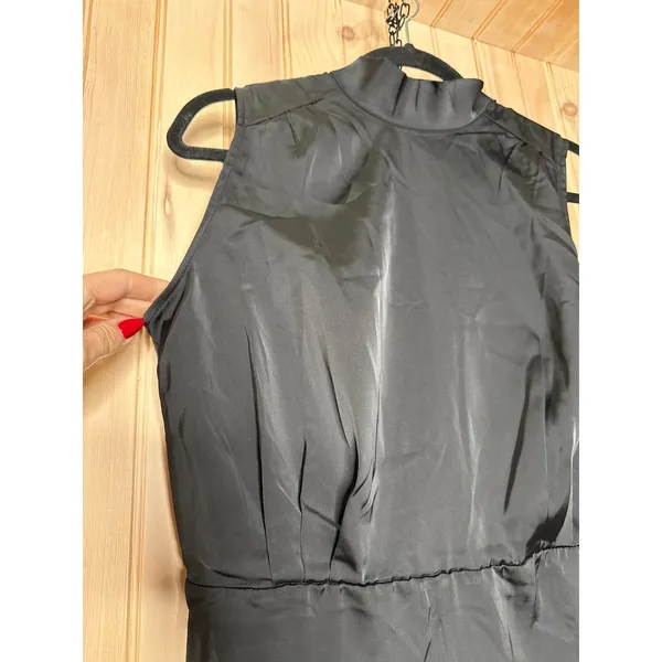 NWT Lulus Classic Elegance Black Satin Sleeveless Mock Neck Mini Dress Size M - Image 4
