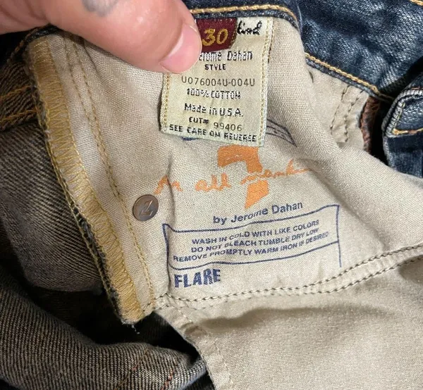 7 For All Mankind Y2K Lowrise Yellow Tan Mineral Wash Flare Jean - Image 3