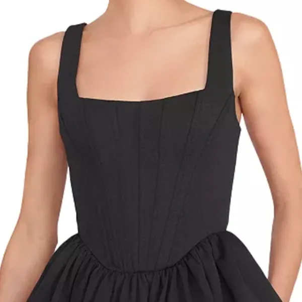 Staud Landscape Mini Dress Satin Black Size 2‎ - Image 2