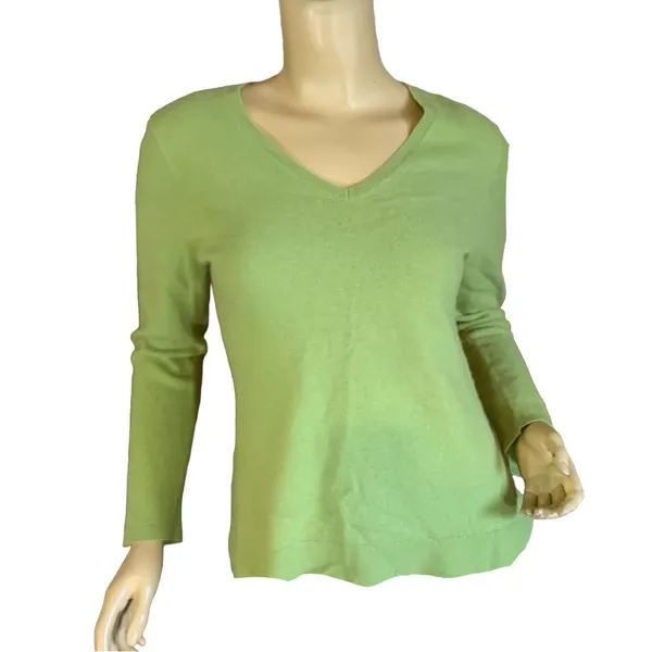 Ann Taylor Green Pure Cashmere Knit Pull Over V-Neck Sweater (L) - Image 2