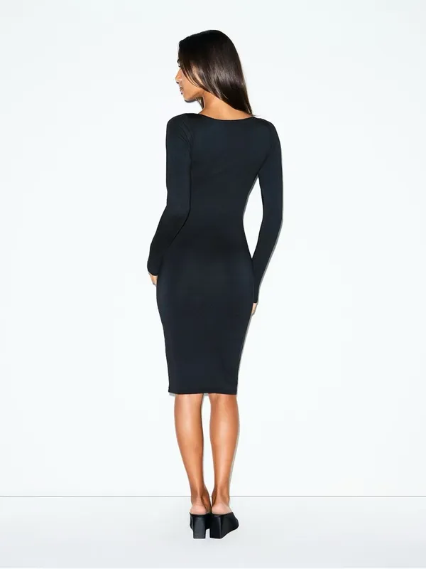 🖤Skims Smooth Layers (G10) Square Neck Midi Dress In Obsidian Large - Image 4