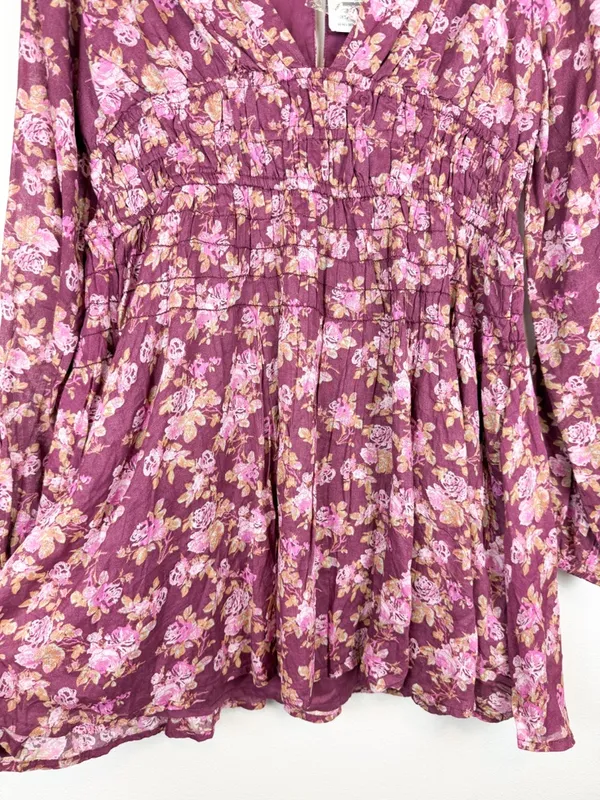 NWT Free People Keep You Mini Dress in Berry Combo Long Sleeve Floral Size Small - Image 10