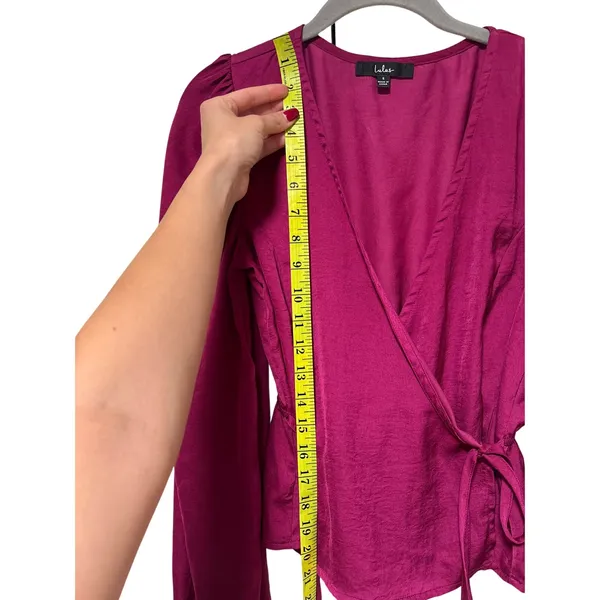 Lulus S Fuchsia Wrap Blouse with Puff Sleeves - Image 4