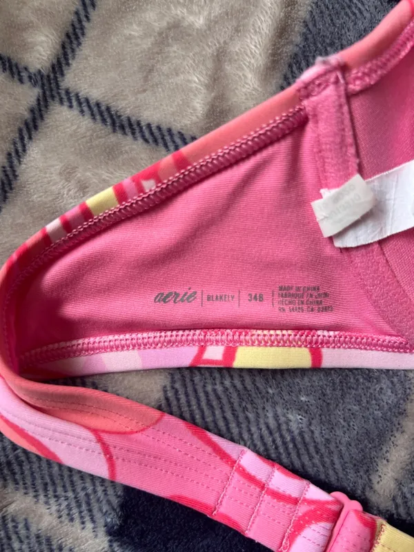 aerie Pink Floral-Print Padded Bikini Top 34B y M - Image 6