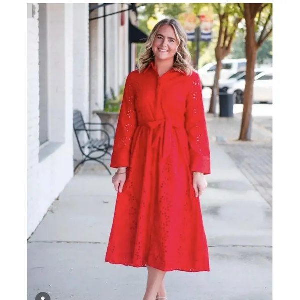 Zara Women eyelet embroidered dress Red 8420/916 Size XS x-small - Image 2