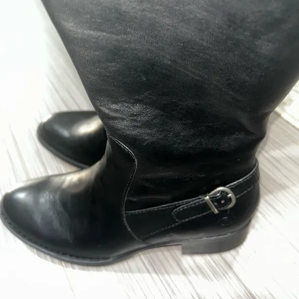 Born Black Leather Knee High Riding Boots Buckle Side Zip Women’s 6.5 - Image 5