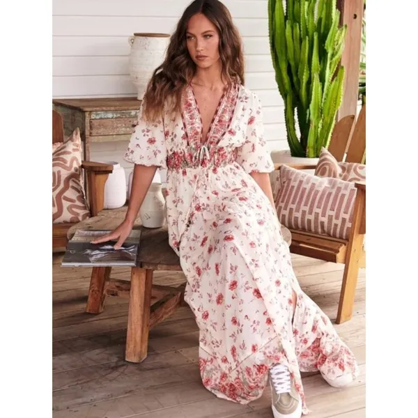 Free People Dainty Ethereal Cottage Floral Lysette Maxi Dress Large Bohemian - Image 14