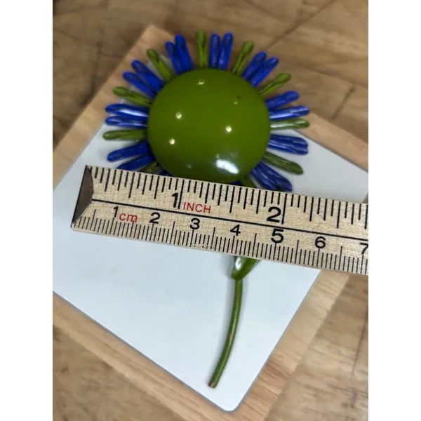 Vintage Blue & Green Flower Brooch Pin Handmade Glass Beads & Metal Backing - Image 9
