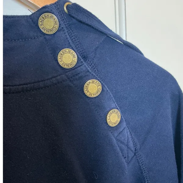 Lauren Ralph Lauren Navy Blue Button Shoulder Hoodie Sweatshirt Small - Image 2