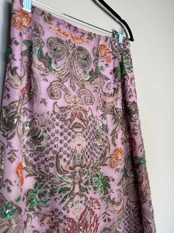 Free People vintage Purple Silk Embellished Floral Long Skirt Size 4 - Image 2