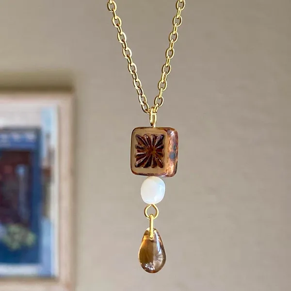 Handmade unique quality Czech glass beads & freshwater pearl necklace🌿✨ - Image 2