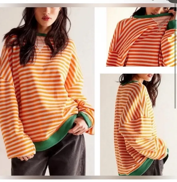 Free People Classic Striped Oversized Crewneck - Image 2