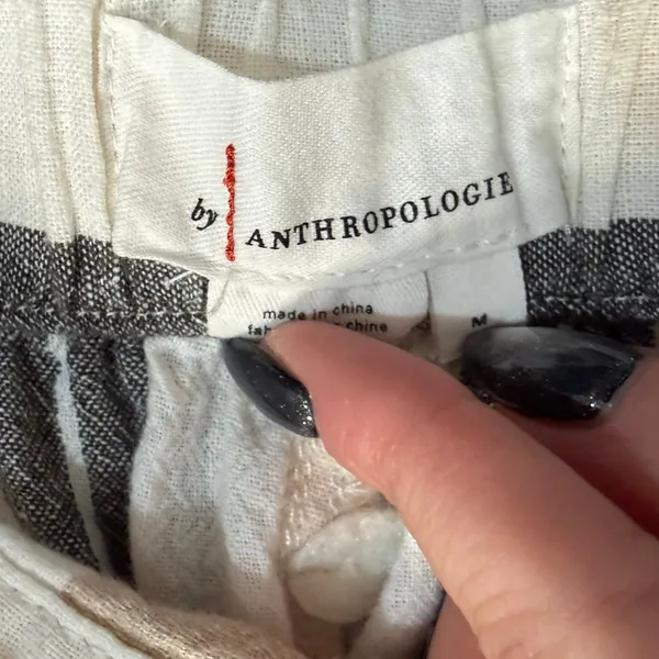 Anthropologie Beige Black White Neutral Stripe Linen Blend Wide Leg Pants size M - Image 3