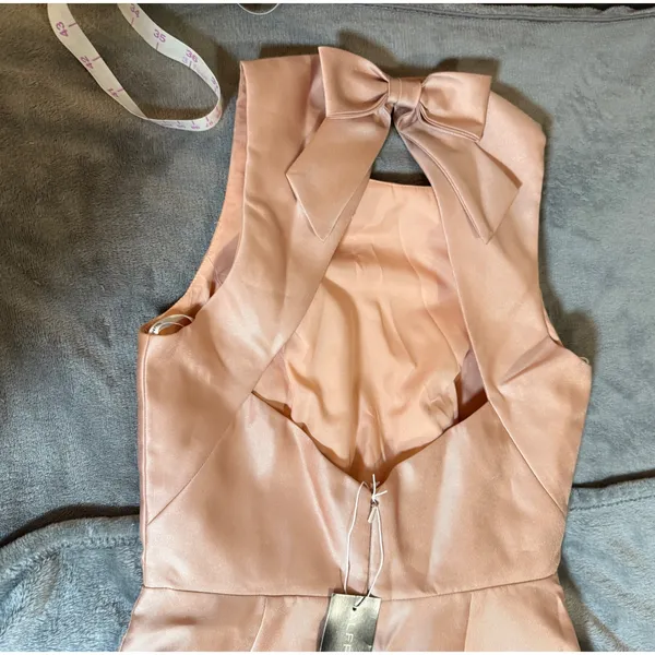 NWT Alfred Sung JEWEL NECK BOWED OPEN-BACK TRUMPET DRESS FRONT‎ SLIT Pink 2R - Image 11