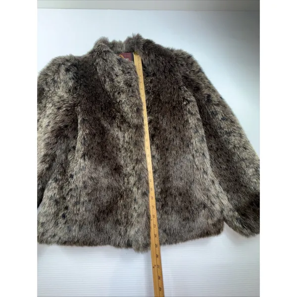 Vintage Jordache Brown Faux Fur Coat jacket Leopard Print Size 7/8 - Image 3