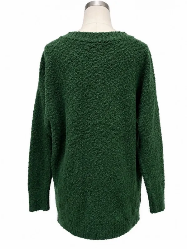 Aerie Size Large Green Textured V-Neck Oversized Sweater - Image 3