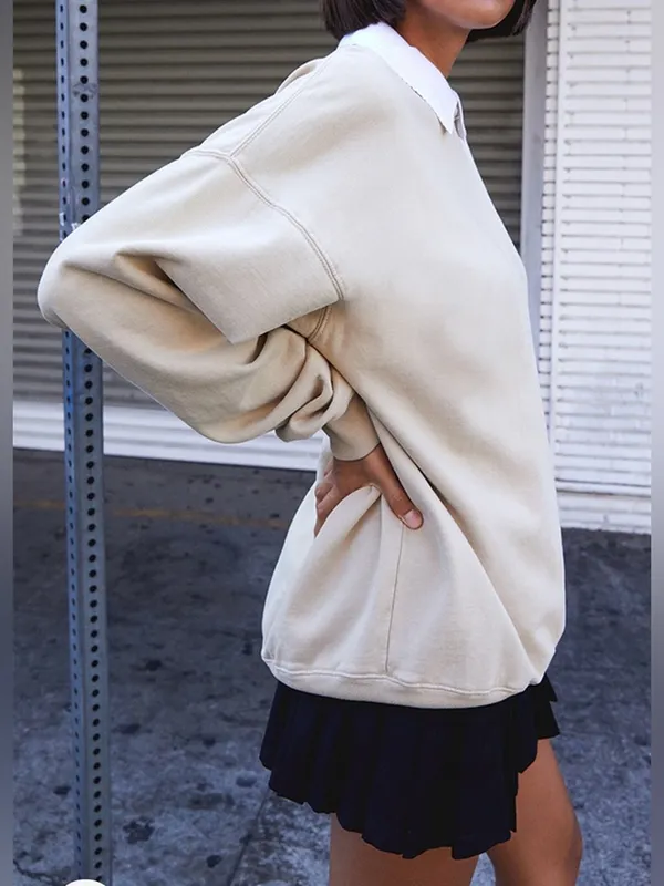 John Galt‎ Women’s Light Brown Polo Crew Neck Sweatshirt Size S - Image 11