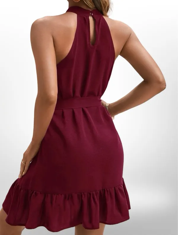 Boutique Burgundy Halter Mini Dress - Image 3