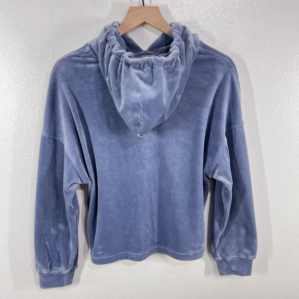 UGG Women's Velour Pullover Hoodie Periwinkle Blue Drawstring Large Lounge‎ Soft - Image 3