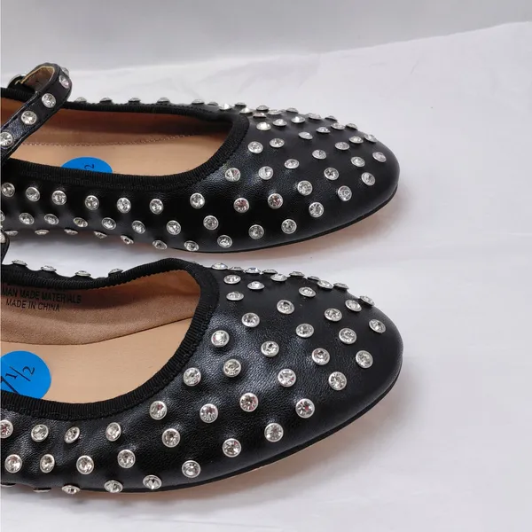 House of Harlow Mary Jane Ballet Flats Size 7.5 Black Rhinestone Y2K Glam Shoes - Image 5