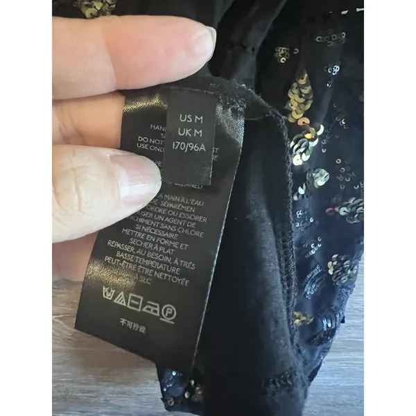 Anthropologie Black & Gold Sequined Peplum Peasant Top Balloon Sleeves M Party - Image 6