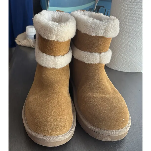 Koolaburra by UGG Suede Mini Winter Boots Barlee Chestnut Women's Size 8 - Image 4