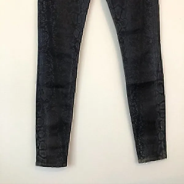 HUDSON JEANS Nicole Super Skinny Jeans Snakeskin Mid Rise Black Dark Wash Denim - Image 4