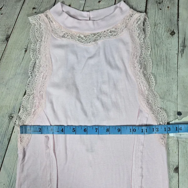 Free People Dale‎ Tank Top Ballet Ribbed Lace Open Back Pink OB980491 M - Image 8