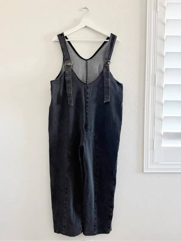 Exlura NEW High Roller Denim Bib Jumpsuit Loose Sleeveless Baggy Overalls Pockets M - Image 6
