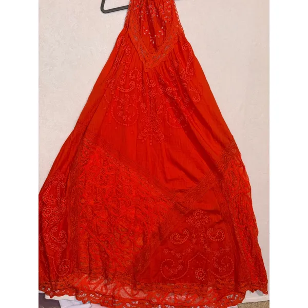Anthropologie Orange Eyelet Lace Halter Maxi Dress‎ boho Open Back NWT Size L - Image 10
