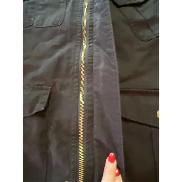 Wenven Woman's Black Coat‎ Jacket Parka Hood Military Style Sz Sm Pockets Patch - Image 7