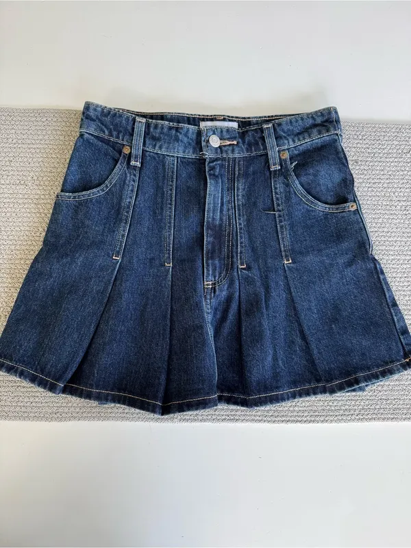 Zara Dark Rinse Blue Denim Pleated Mini Skirt Size XS - Image 2