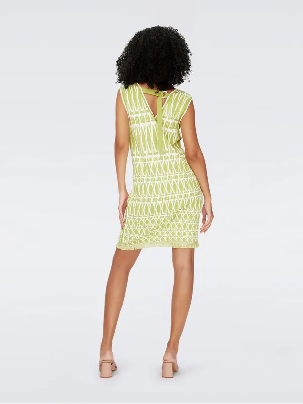 Diane von Furstenberg Reilly Dress Womens S Chartreuse Fringe Geometric - Image 3