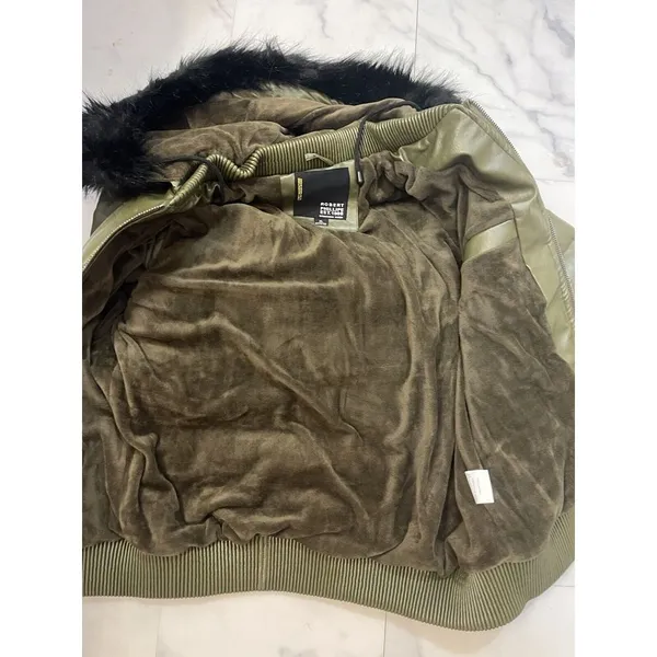 Men's Olive Green Jacket Robert Phillipe Jacket‎ Removeable Fur Hood - Image 3