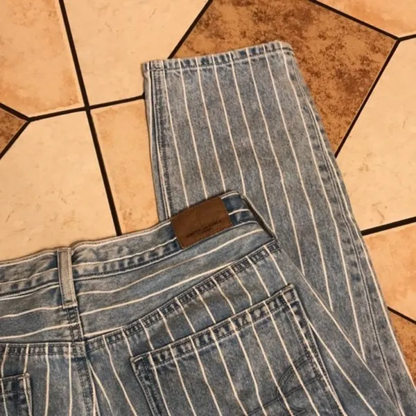 American eagle pin striped high rise mom‎ denim ankle jeans size 4 festival cute - Image 5