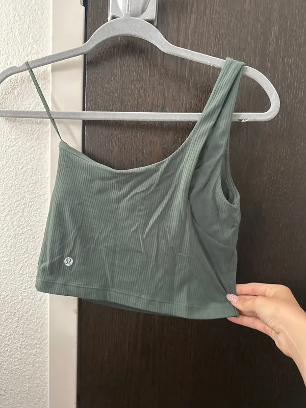 Green One Shoulder Ribbed Lululemon Tank - Image 2