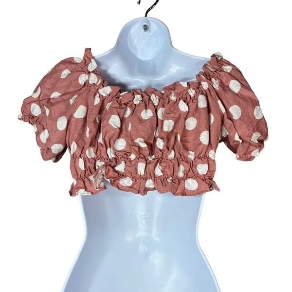 Zara‎ Linen Blend Polka Dot Crop Top Size Small - Image 4