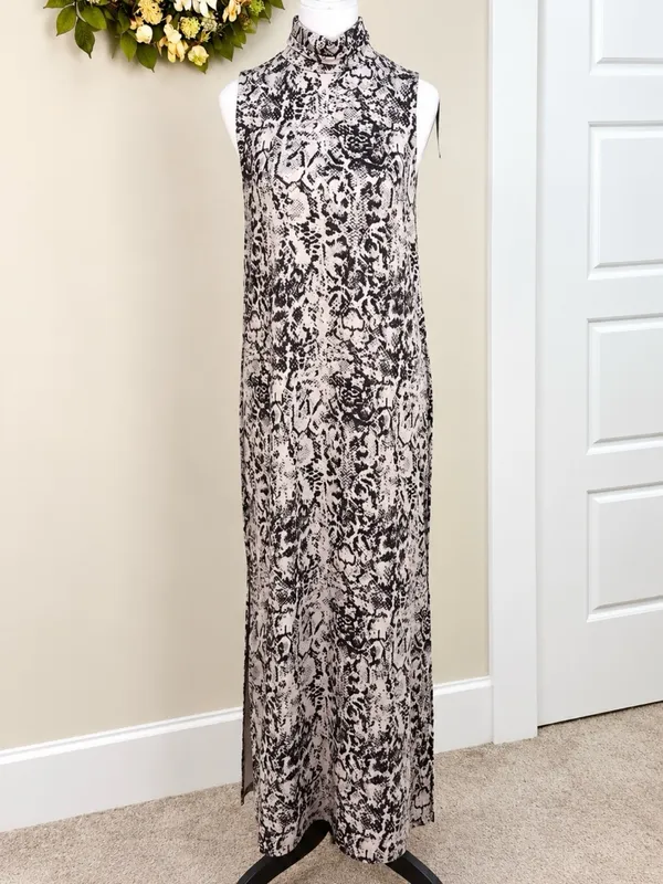 💥NWT Garnet Hill Python Print TENCEL Mock Neck Side Slit Maxi Dress Sz S💛 - Image 3