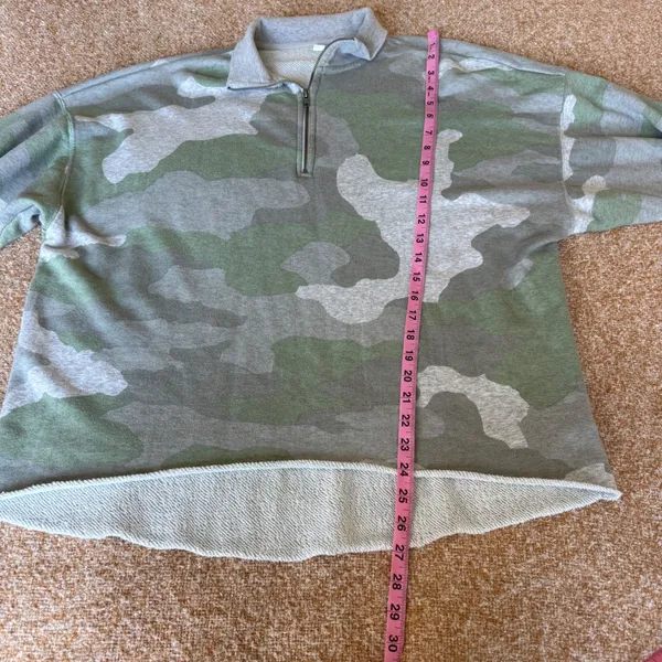 Aerie Camo Quarter Zip Sweatshirt Green Grey Oversized Pullover M Cozy Lounge - Image 7
