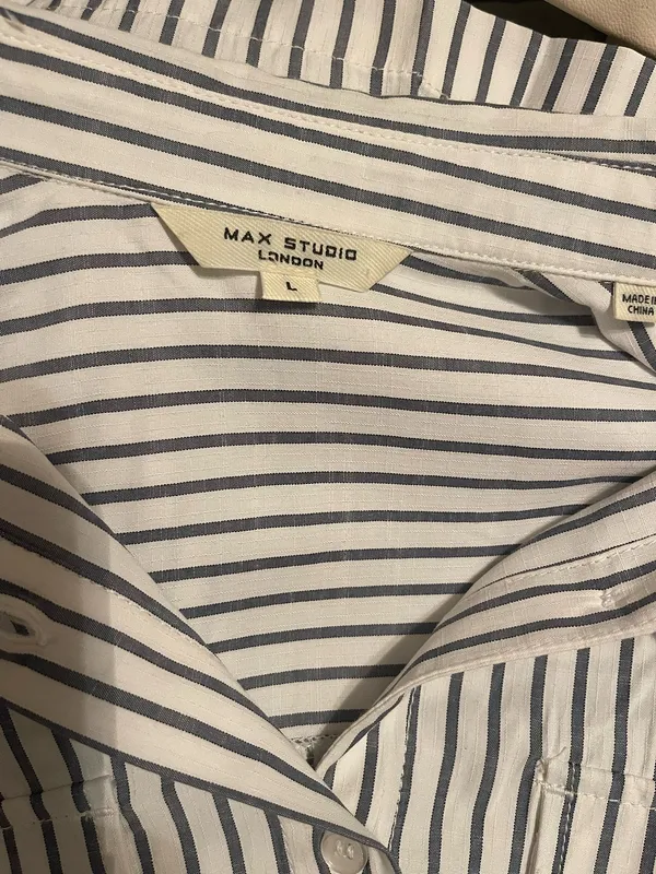 Max Studio White Shirt with Vertical Black Stripes Size L - Image 10