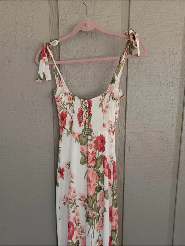 Reformation Nikita Floral Midi Dress Size 0 Wedding Guest Viscose Tie Shoulder - Image 4