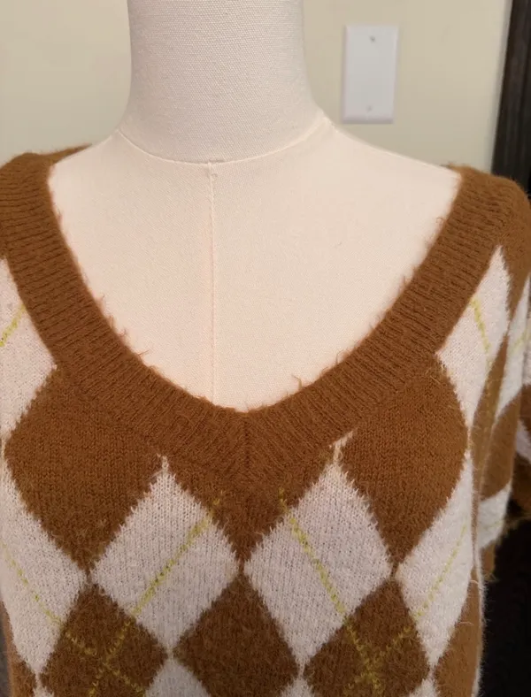 Free People argyle short sleeve v-neck relaxed fit sweater - Image 2