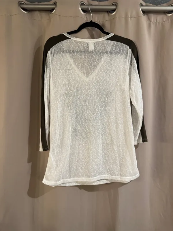 Harley-Davidson White V-Neck Graphic Raglan Tee with Olive Sleeves - Image 3