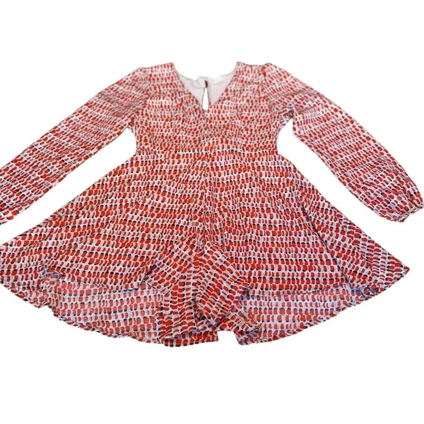 Altar’d State Orange Red Plaid Smocked Romper Women’s Medium Balloon Sleeve EUC - Image 7
