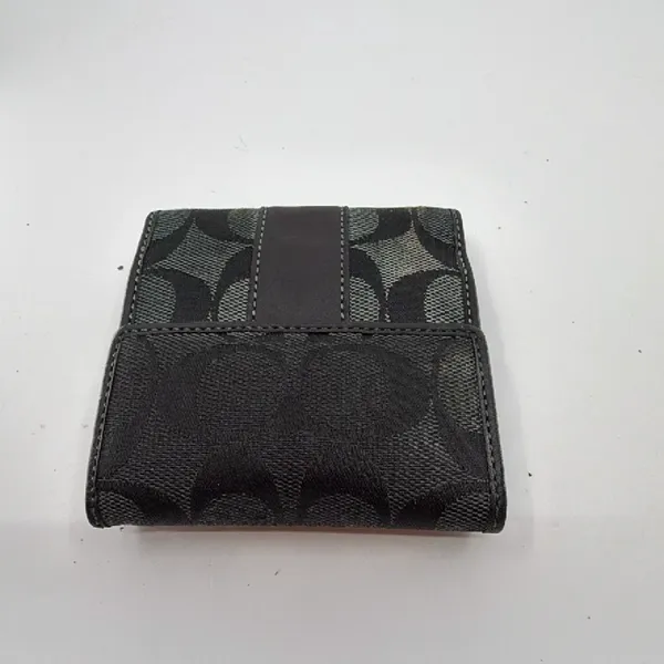 Coach Compact Black Signature C Canvas Wallet - Image 3