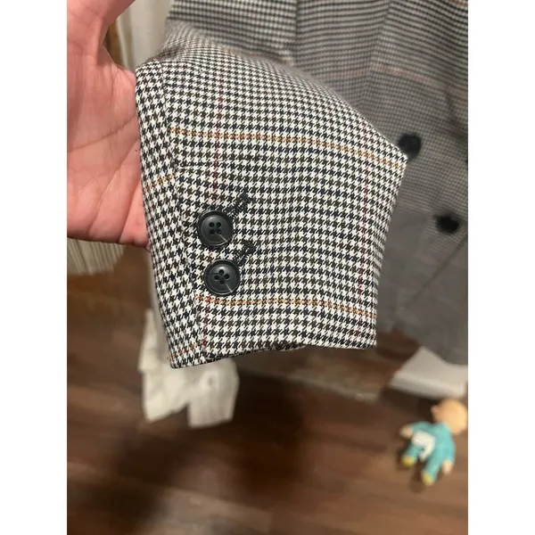 Mango Houndstooth Plaid Double Breasted Blazer Heritage Prep M - Image 7